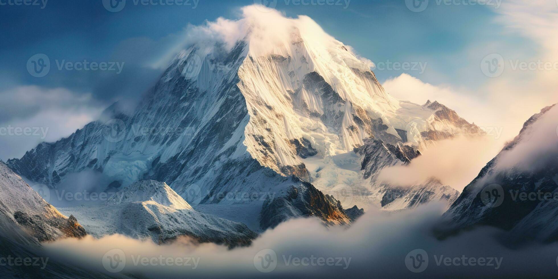 AI Generated. AI Generative. Snow ice faded mountain hill peak. Nature outdoor landscape background. Graphic Art photo