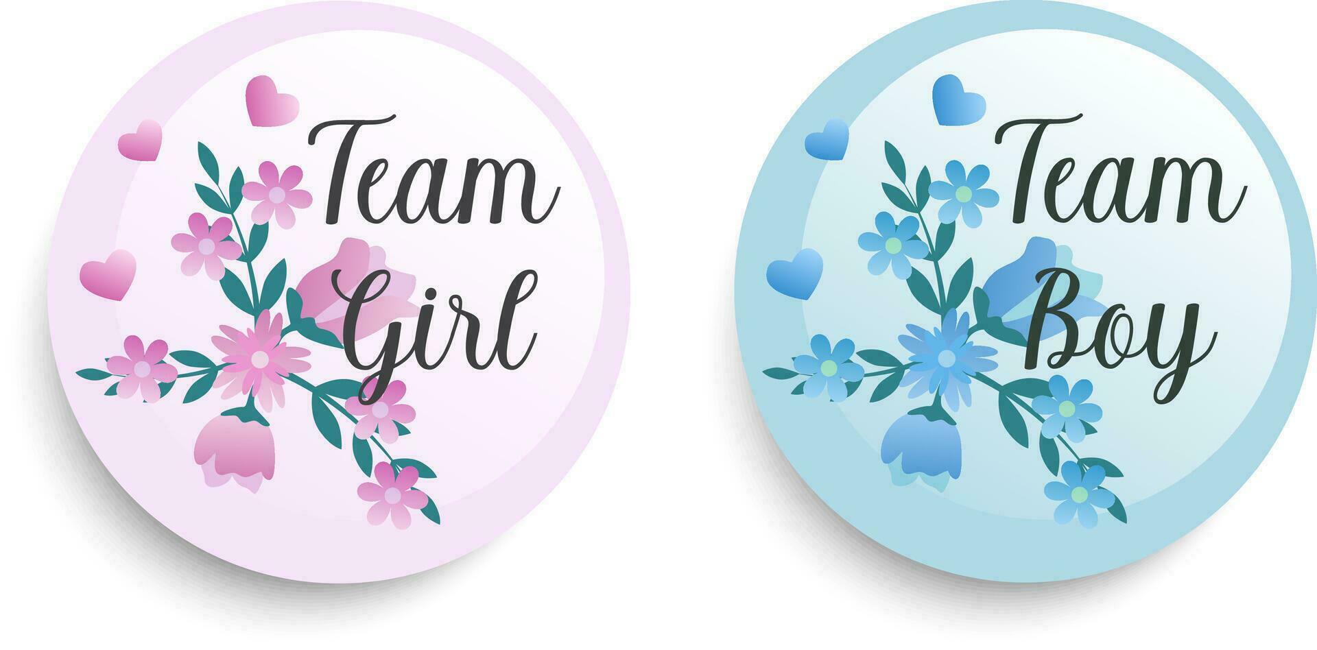 Two team girl and team boy pink and blue stickers set for gender reveal party isolated vector