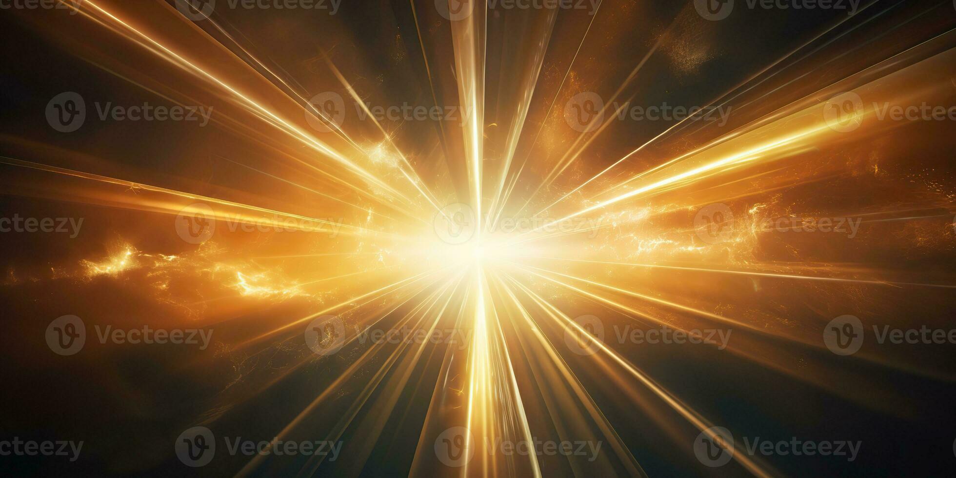 AI Generated. AI Generative. Sunshine light shine beam burst yellow color in dark black space galaxy background. Graphic Art photo