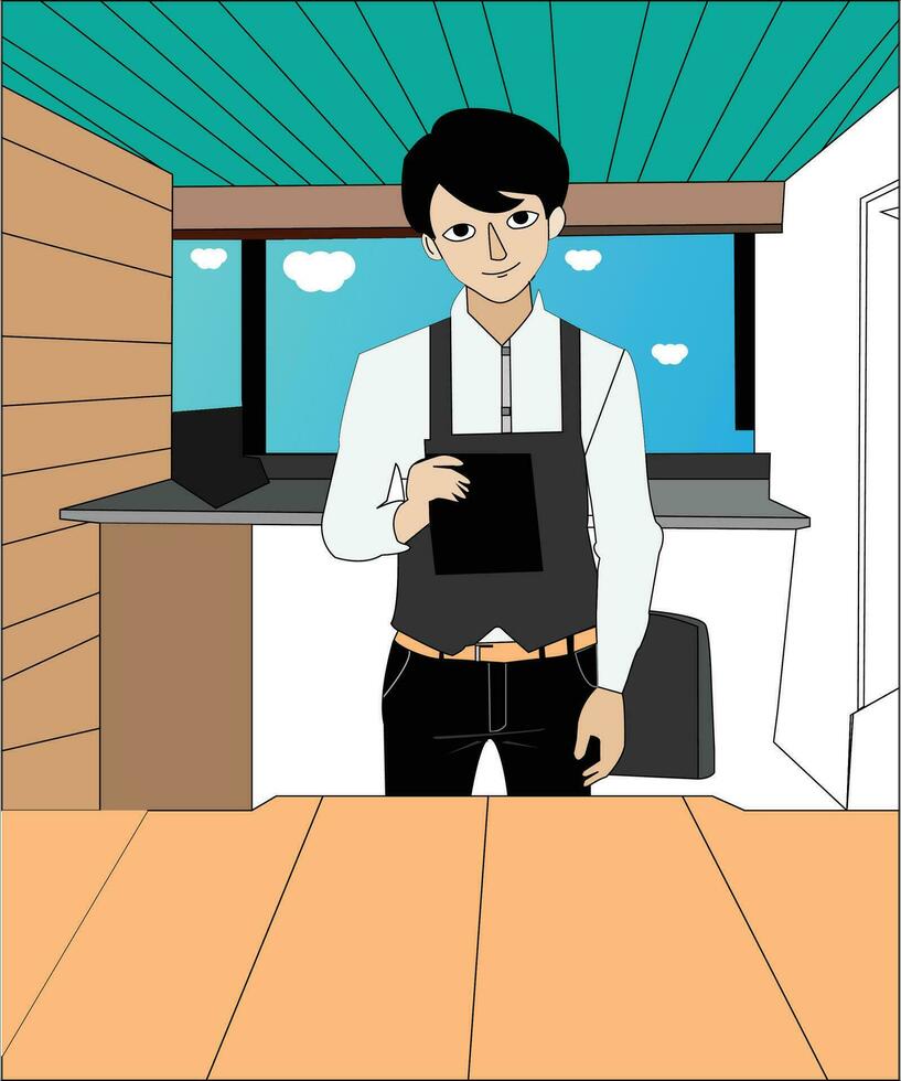 un joven hombre estudiando su cabina 3d animación vector diseño