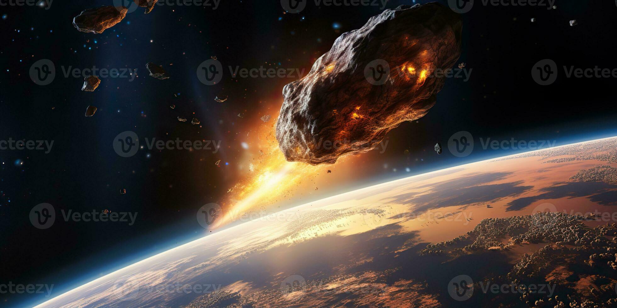 AI Generated. AI Generative. Galaxy outer space flying asteroid universe galaxy danger catastrophe. Graphic Art photo