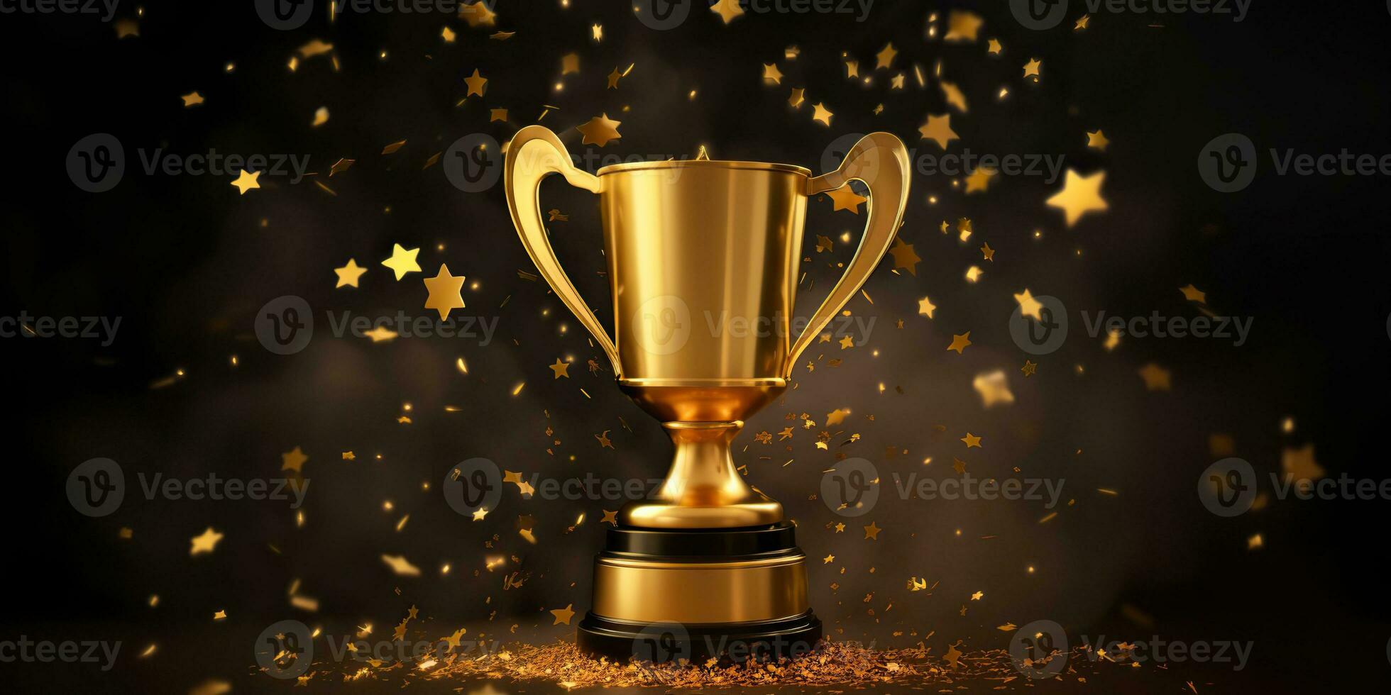 ai generado. ai generativo. dorado recompensa trofeo premio competencia campeón primero sitio burlarse de arriba. gráfico Arte foto