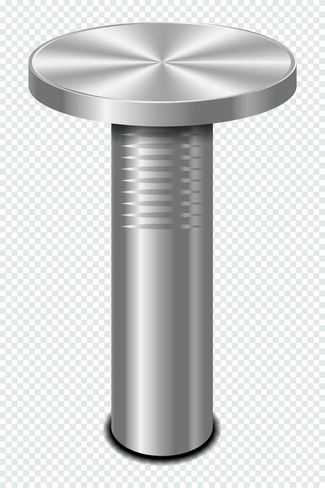Nail hammered into wall. 3d iron nail. Hardware nail. Vector illustration