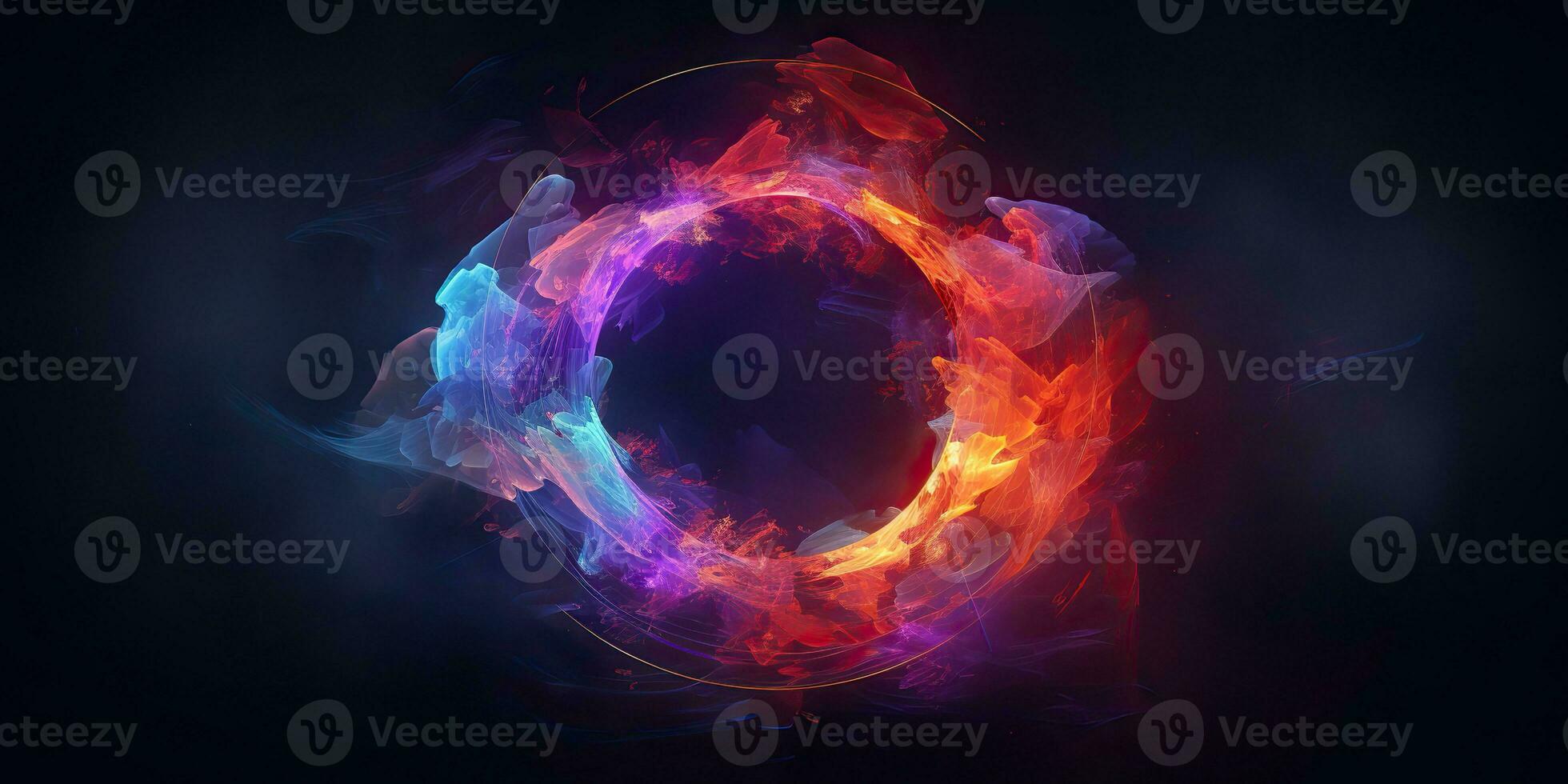 AI Generated. AI Generative. Round circle neon glowing color smoke mystic element. Graphic Art photo