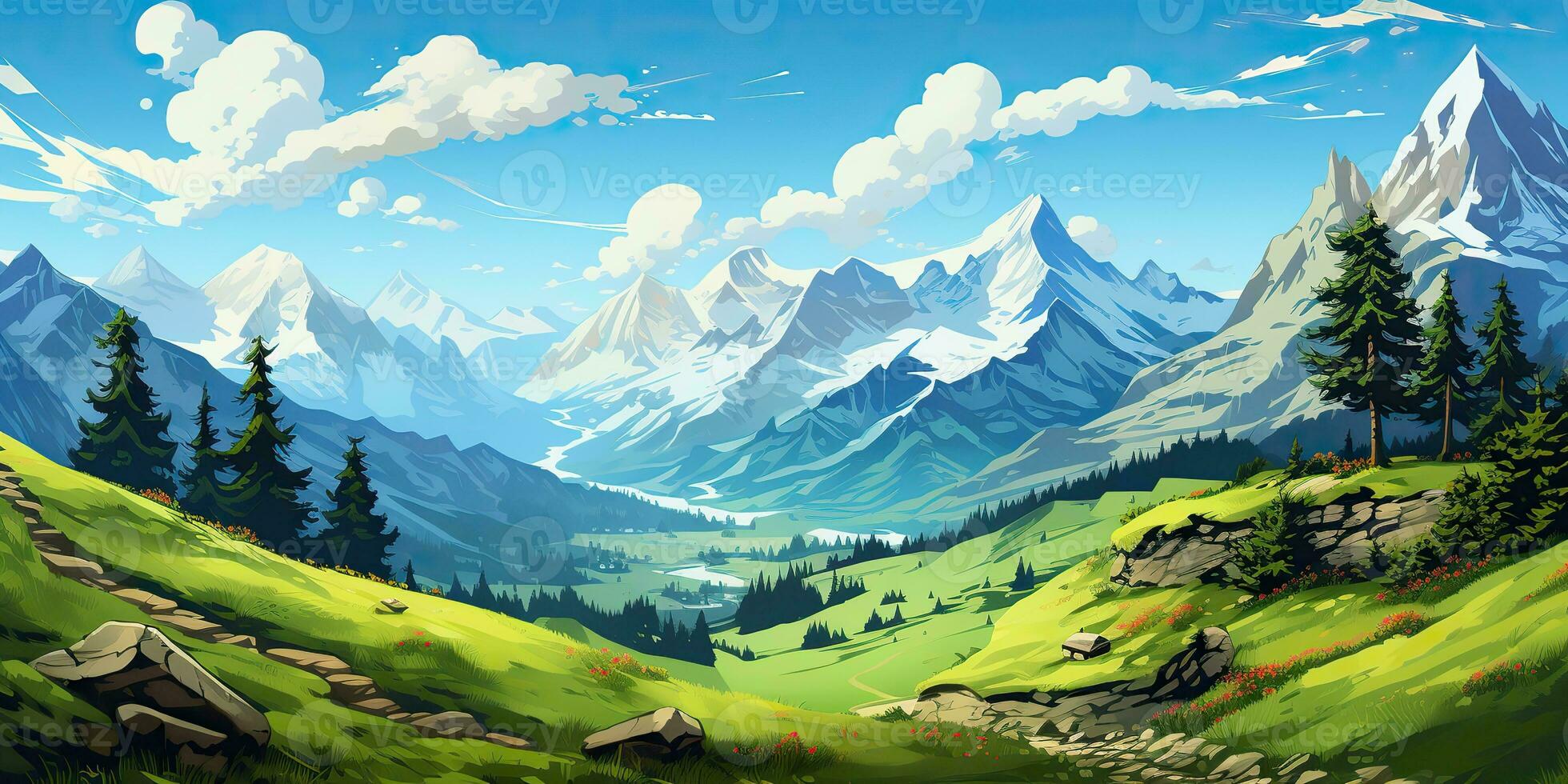 AI Generated. AI Generative. Europe Switzerland nature outdoor mountain forest wild landscape background. Graphic Art photo