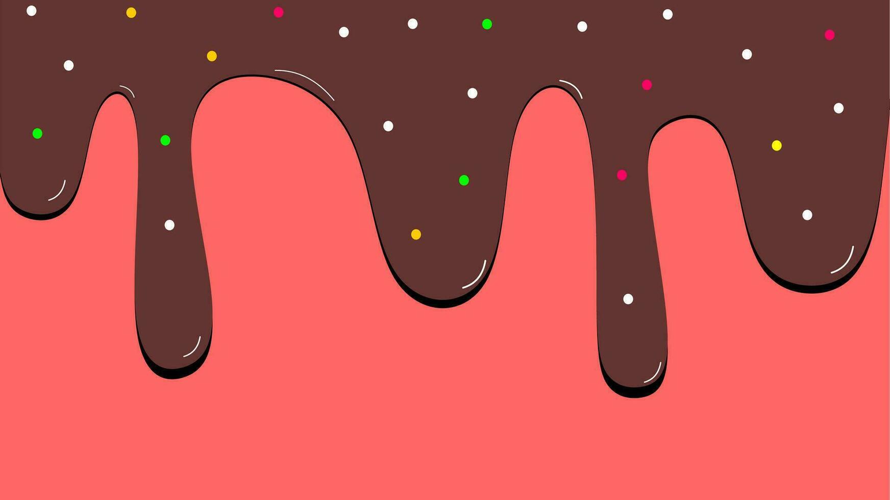 Melting chocolate and strawberry ice cream background with sprinkles . Melting chocolate background with copy space area vector