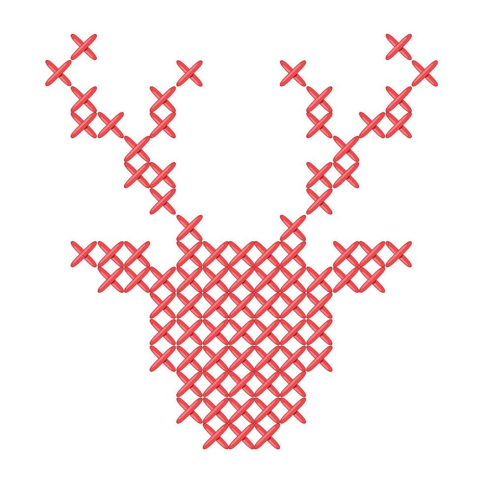 Deer head peasant folk rustic motif. cross stitch santas deer vector