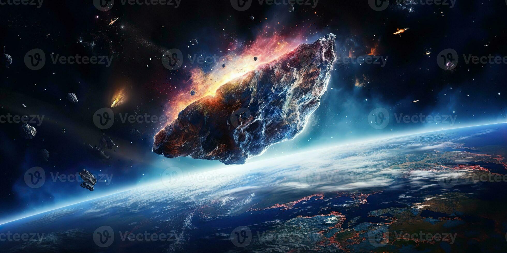 AI Generated. AI Generative. Galaxy outer space flying asteroid universe galaxy danger catastrophe. Graphic Art photo