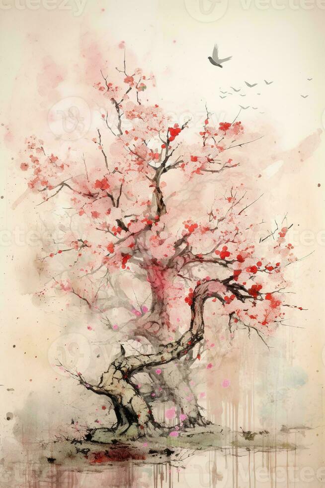 Sakura Japanese Watercolor Painting Graphic by NeVinci · Creative