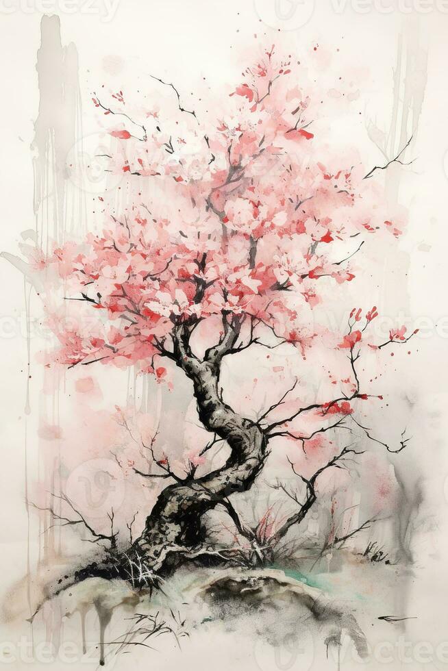 Sakura, Japanese Watercolor Zen Art Graphic by NeVinci · Creative