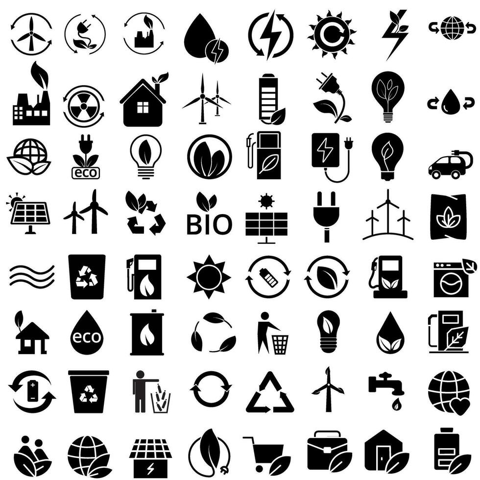 Renewable energy vector icon set. green energy illustration sign collection. recycle symbol.