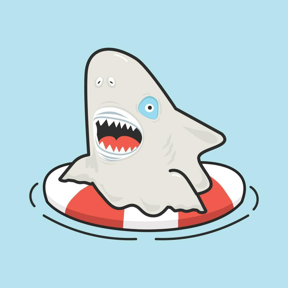 Cute shark ghost inflatable ring vector