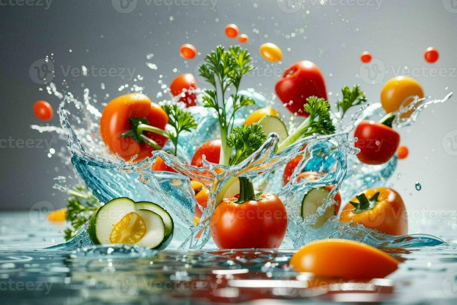 Water splash on vegetables. Pro Photo