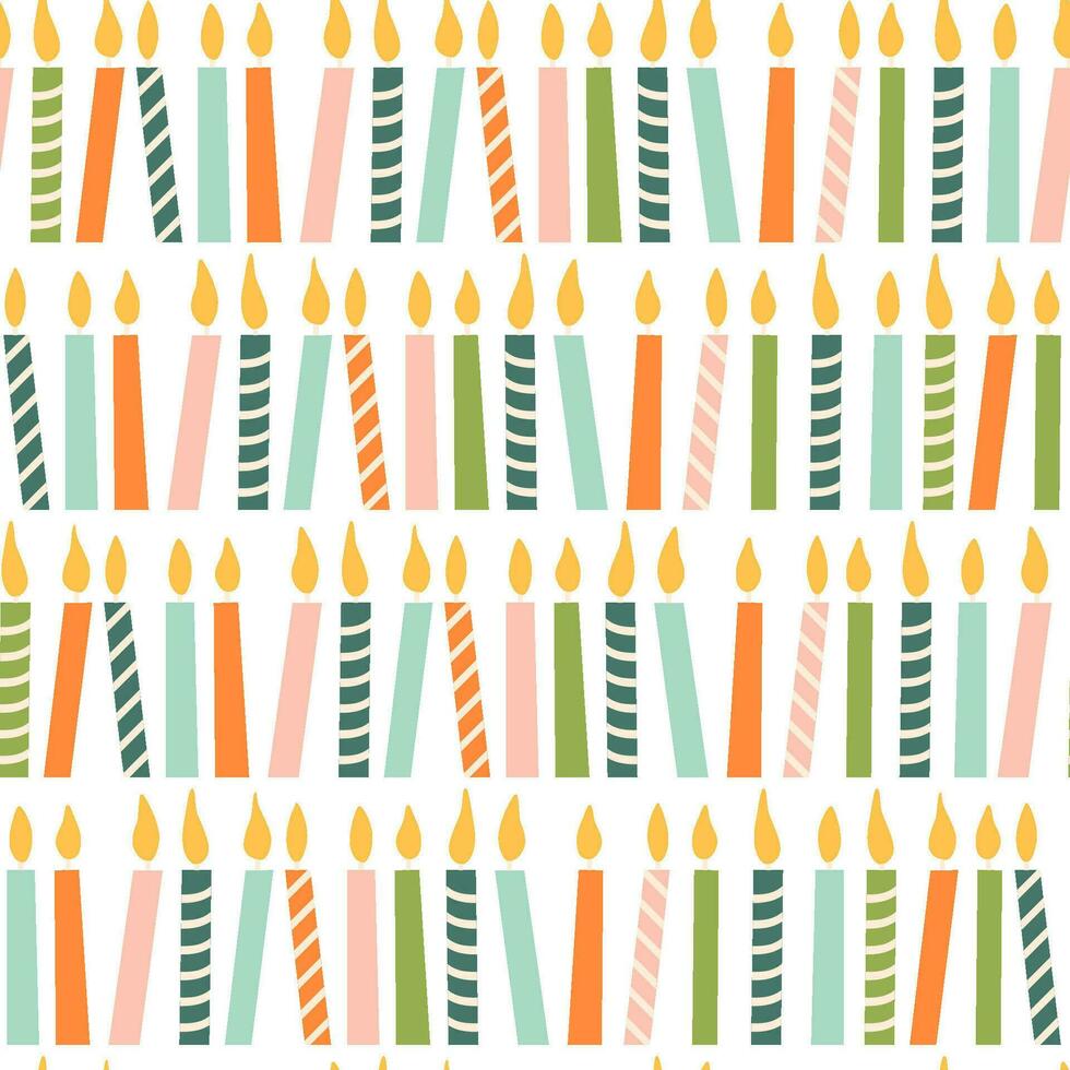 Birthday candles seamless pattern surface design. Vector birth party print, colorful birthday celebration repeat background, wallpaper, textile, fabric, cloth, package, wrap paper.