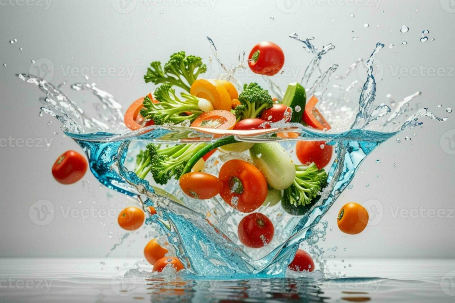 Water splash on vegetables. Pro Photo