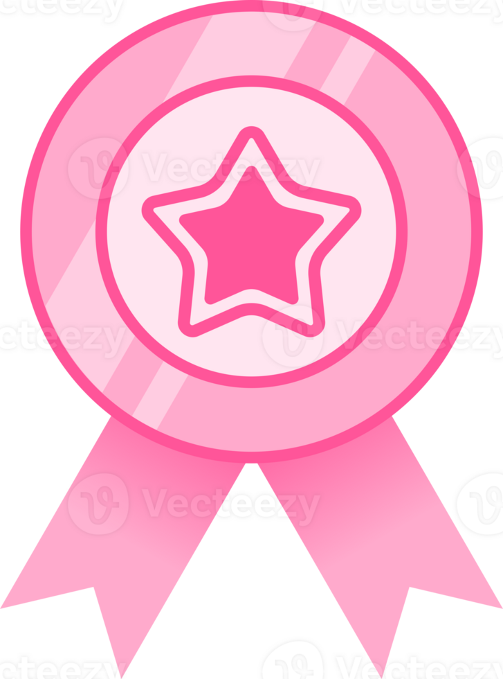 Pink medal with pink ribbon flat icon sign. Medal illustration Pro PNG