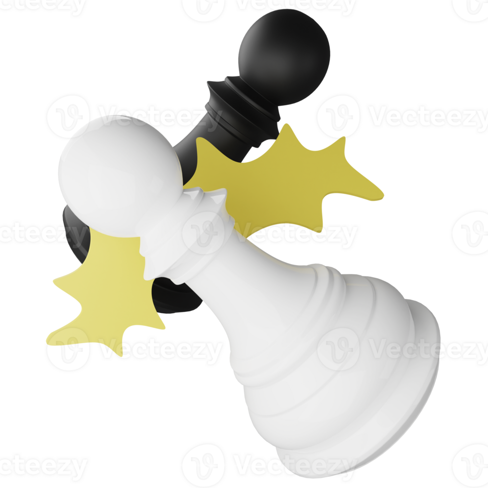 Black pawn vs white pawn clipart flat design icon isolated on transparent background, 3D render chess and board game concept png