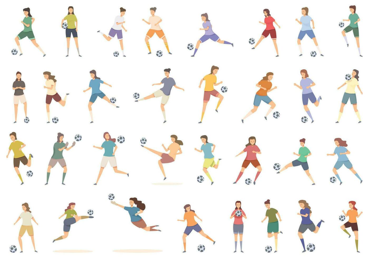 Womens football icons set cartoon vector. Soccer cup vector
