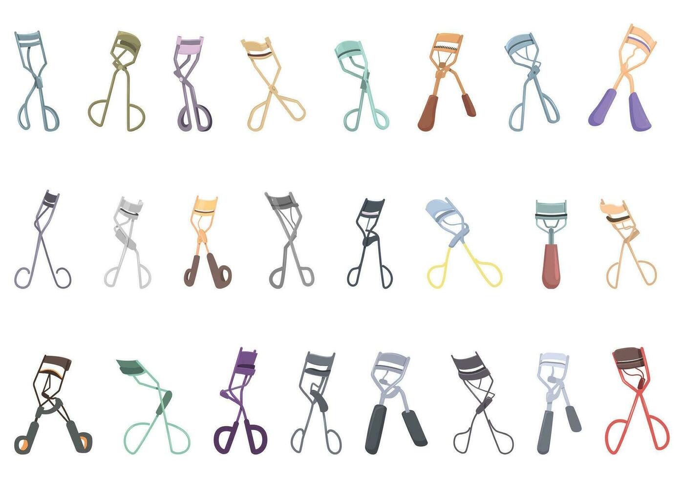 Eyelash Curler icons set cartoon vector. Woman face vector