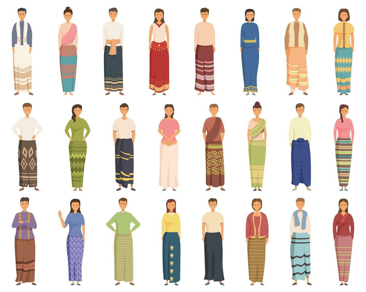 Sarong icons set cartoon vector. Woman skirt vector