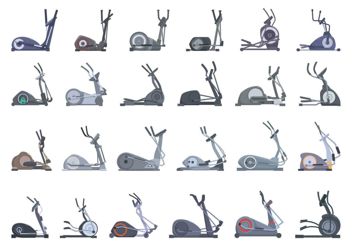Elliptical Machine icons set cartoon vector. Cardio gym vector