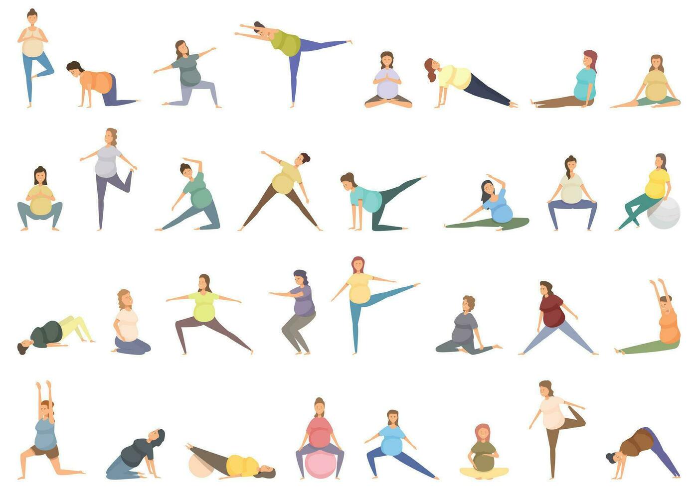 Yoga for pregnant icons set cartoon vector. Workout prenatal vector