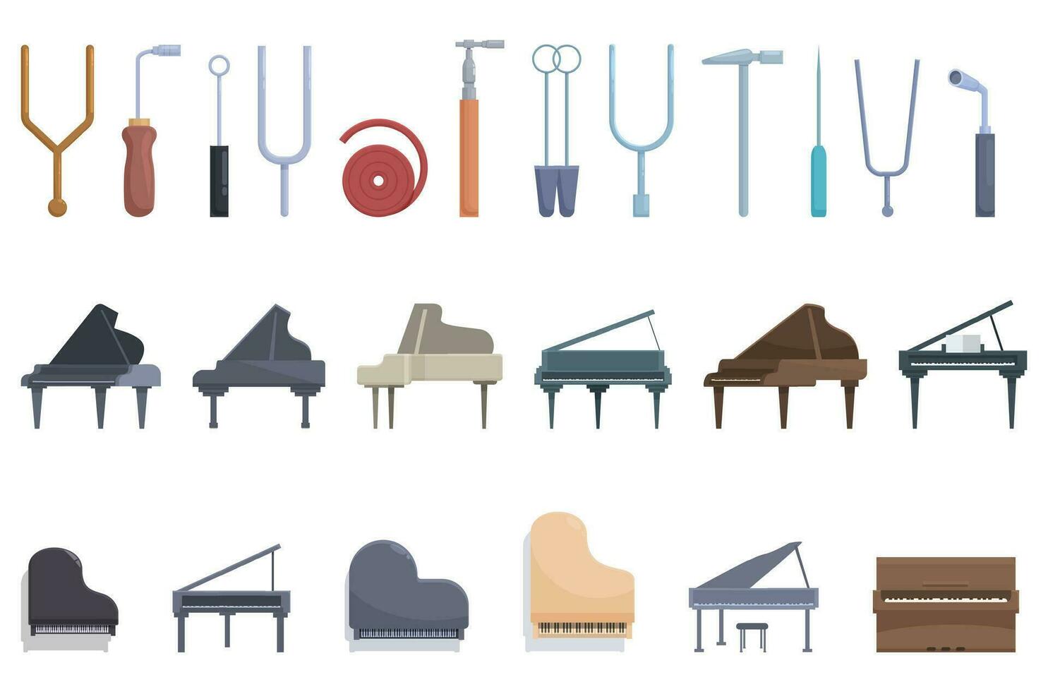 Piano tuner icons set cartoon vector. Sound music vector