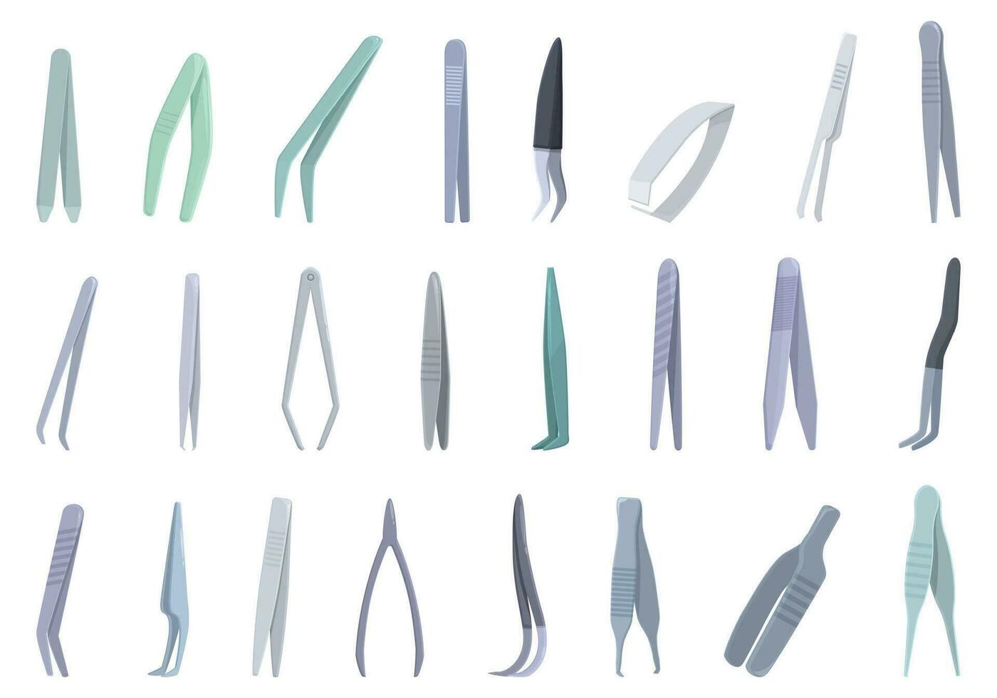 Tweezers icons set cartoon vector. Medical pincers vector