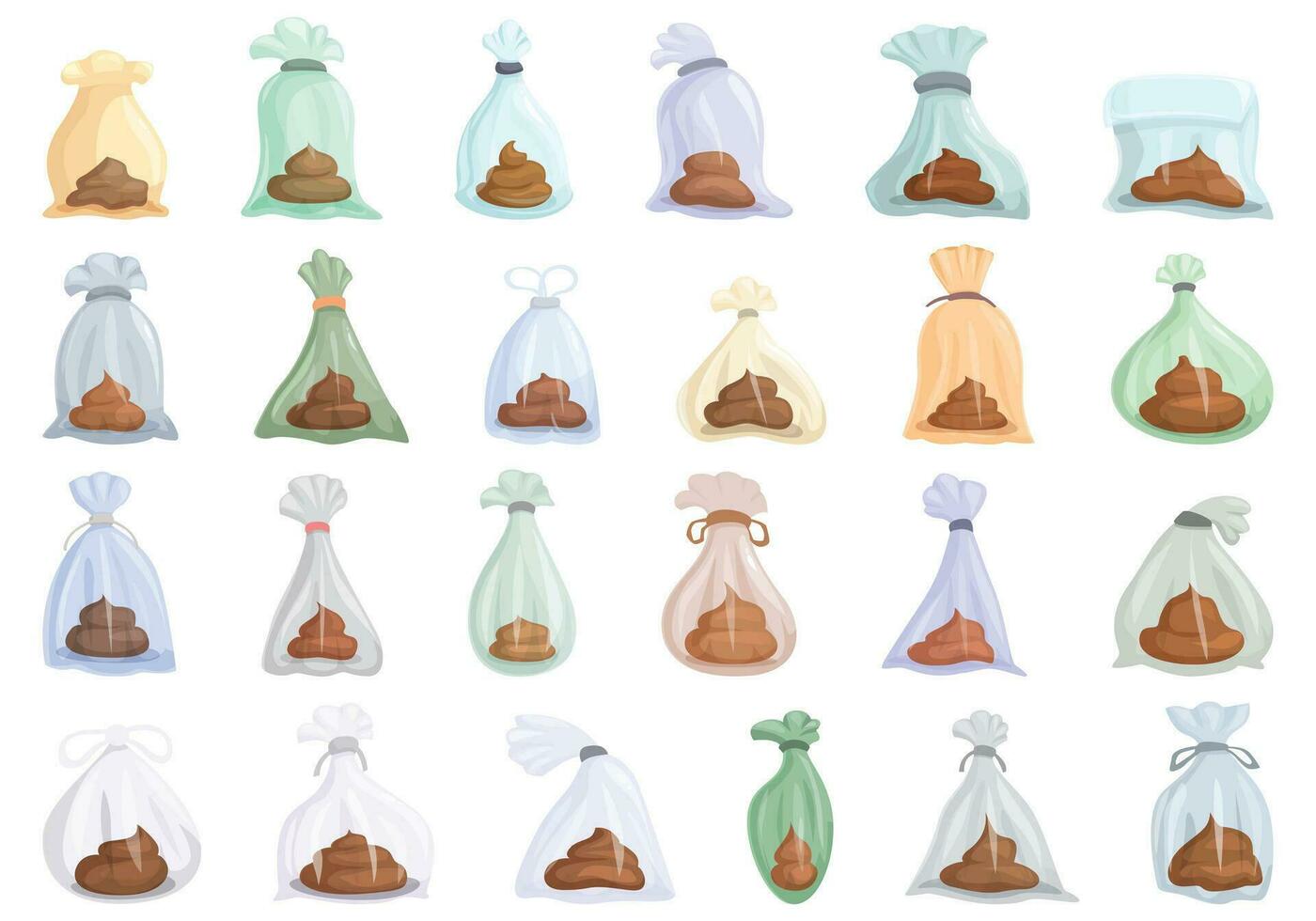 Poop Bags icons set cartoon vector. Nature pet vector