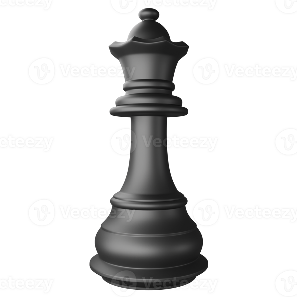 Black queen chess piece clipart flat design icon isolated on transparent background, 3D render chess and board game concept png