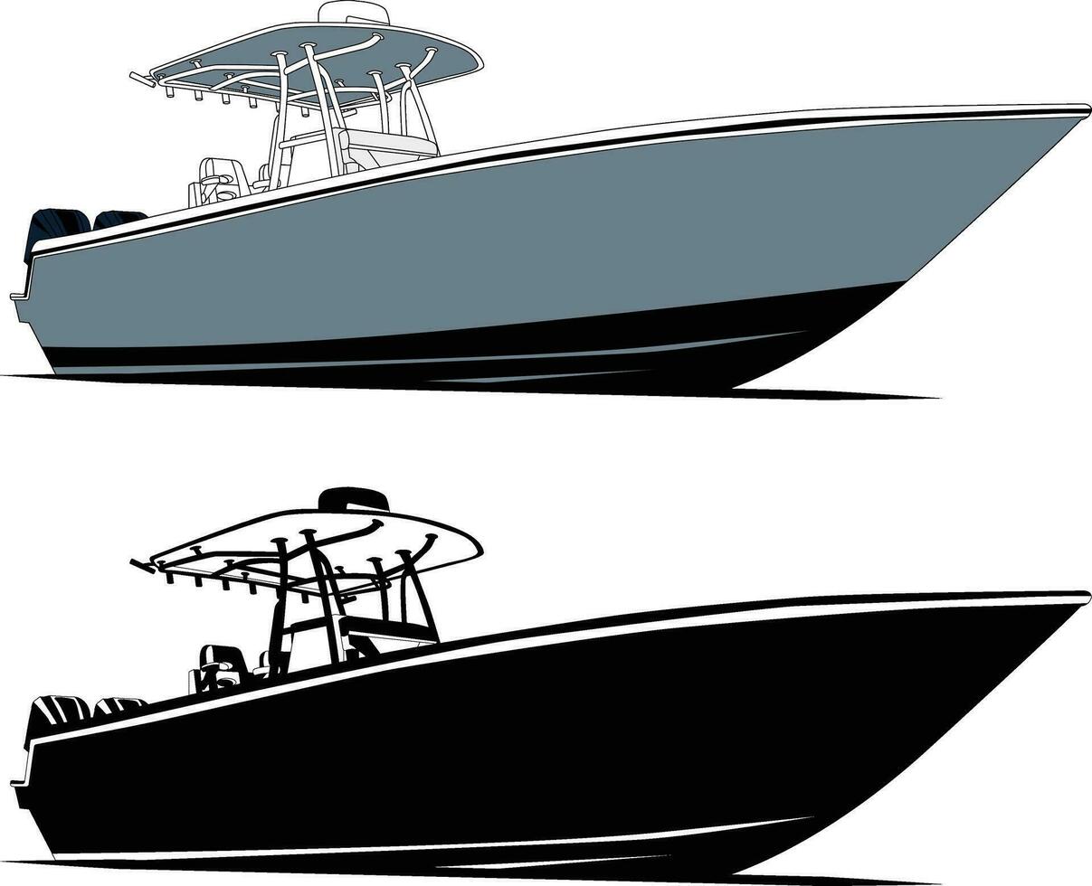 High quality fishing boat vector art, Which printable on various materials.