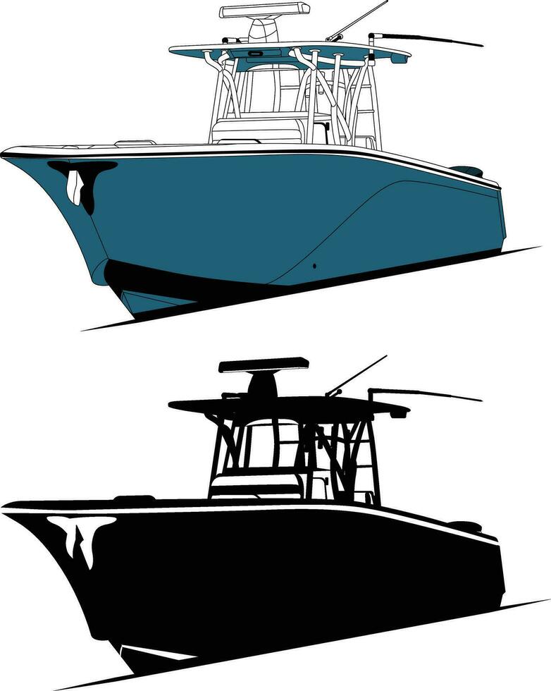 High quality Boat vector, Fishing boat vector line att and one color Which printable on various materials.