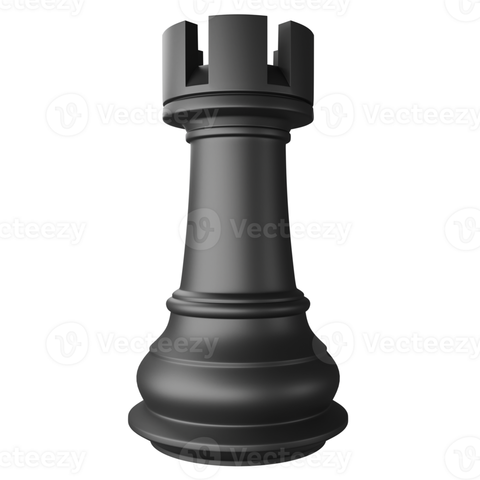 Black rook chess piece clipart flat design icon isolated on transparent background, 3D render chess and board game concept png