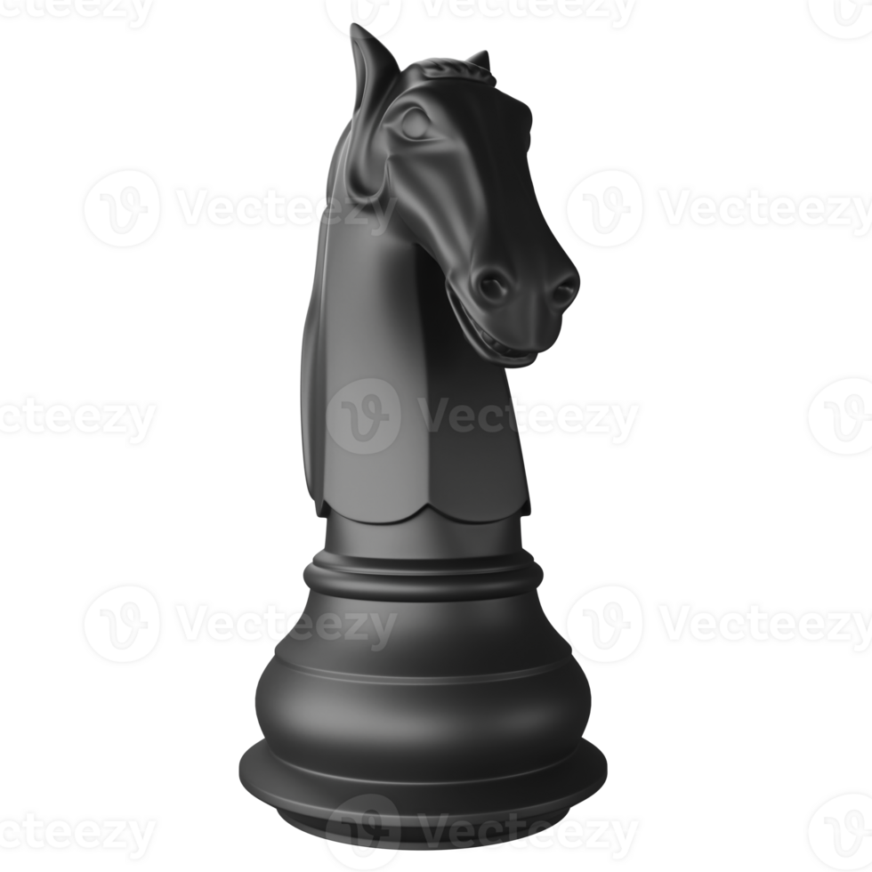 Black knight chess piece clipart flat design icon isolated on transparent background, 3D render chess and board game concept png