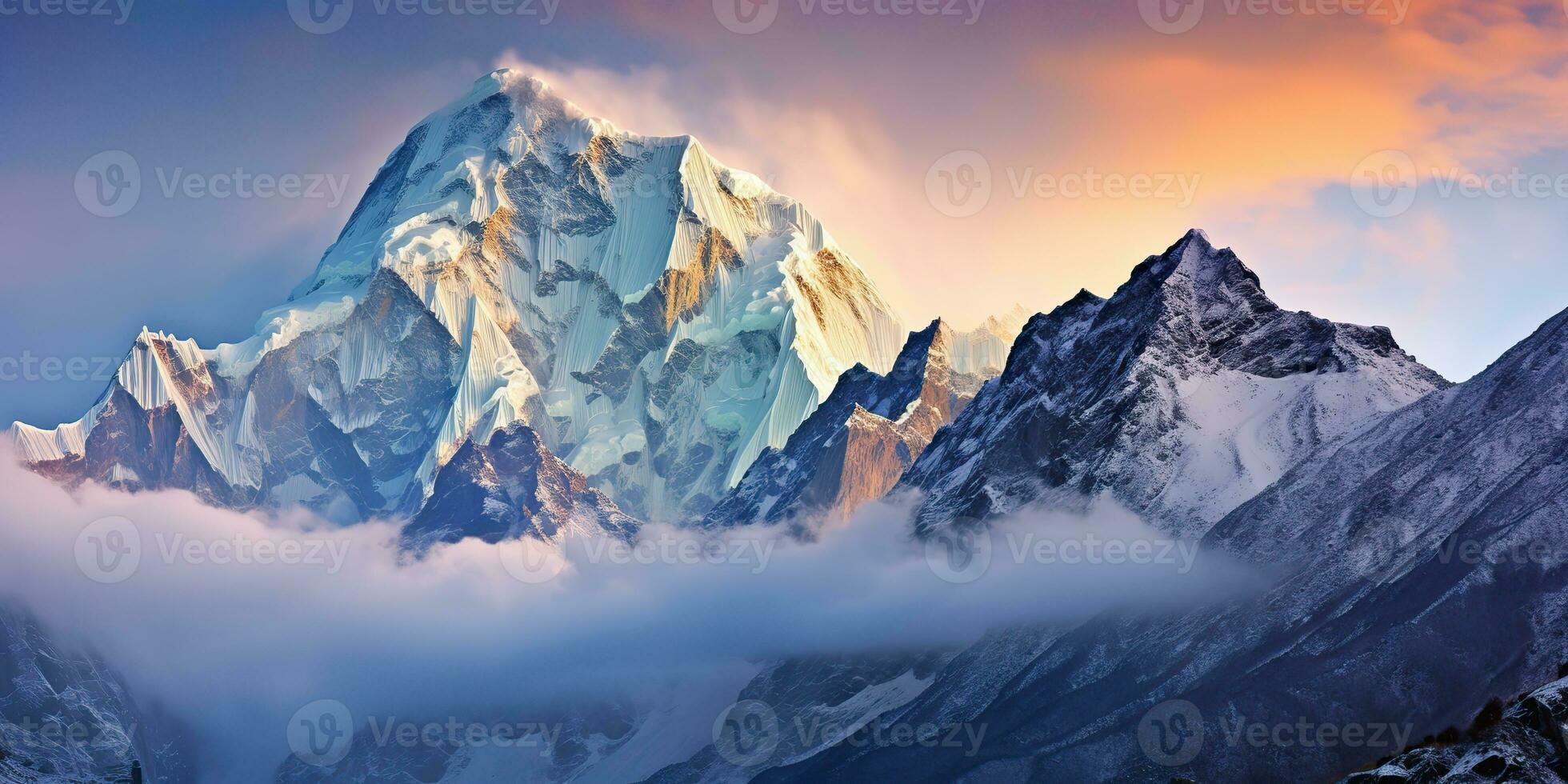 AI Generated. AI Generative. Snow ice faded mountain hill peak. Nature outdoor landscape background. Graphic Art photo