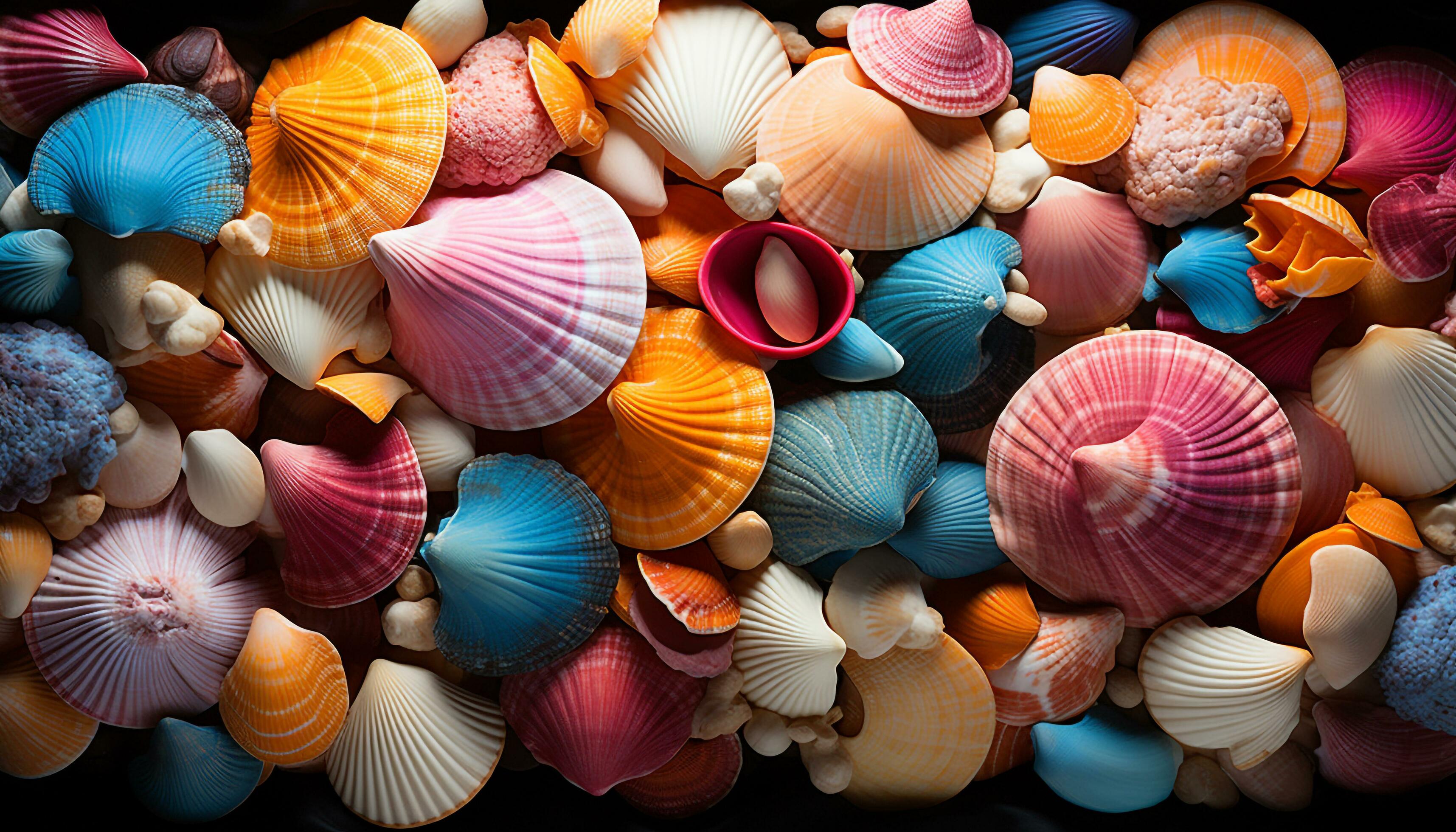 A beautiful collection of seashells, nature underwater decorations