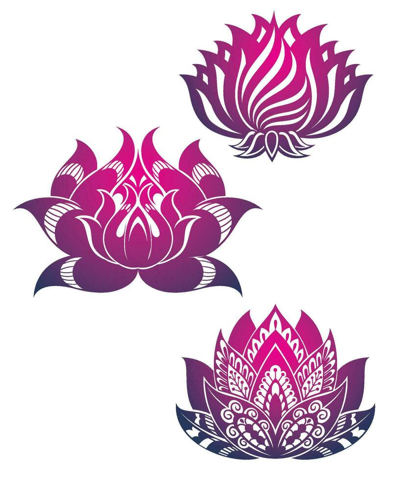 Set of isolated  lotuses in different styles. vector