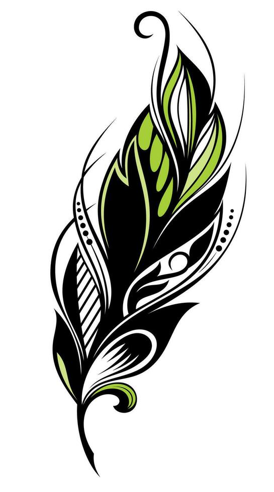 Artistically drawn, stylized, vector peacock feather