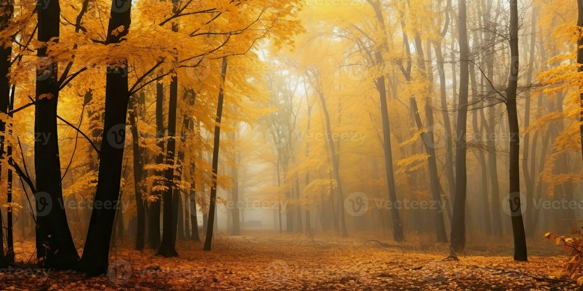 AI Generated. AI Generative. Autumn forest outdoor nature orange yellow park fall landscape background. Graphic Art photo