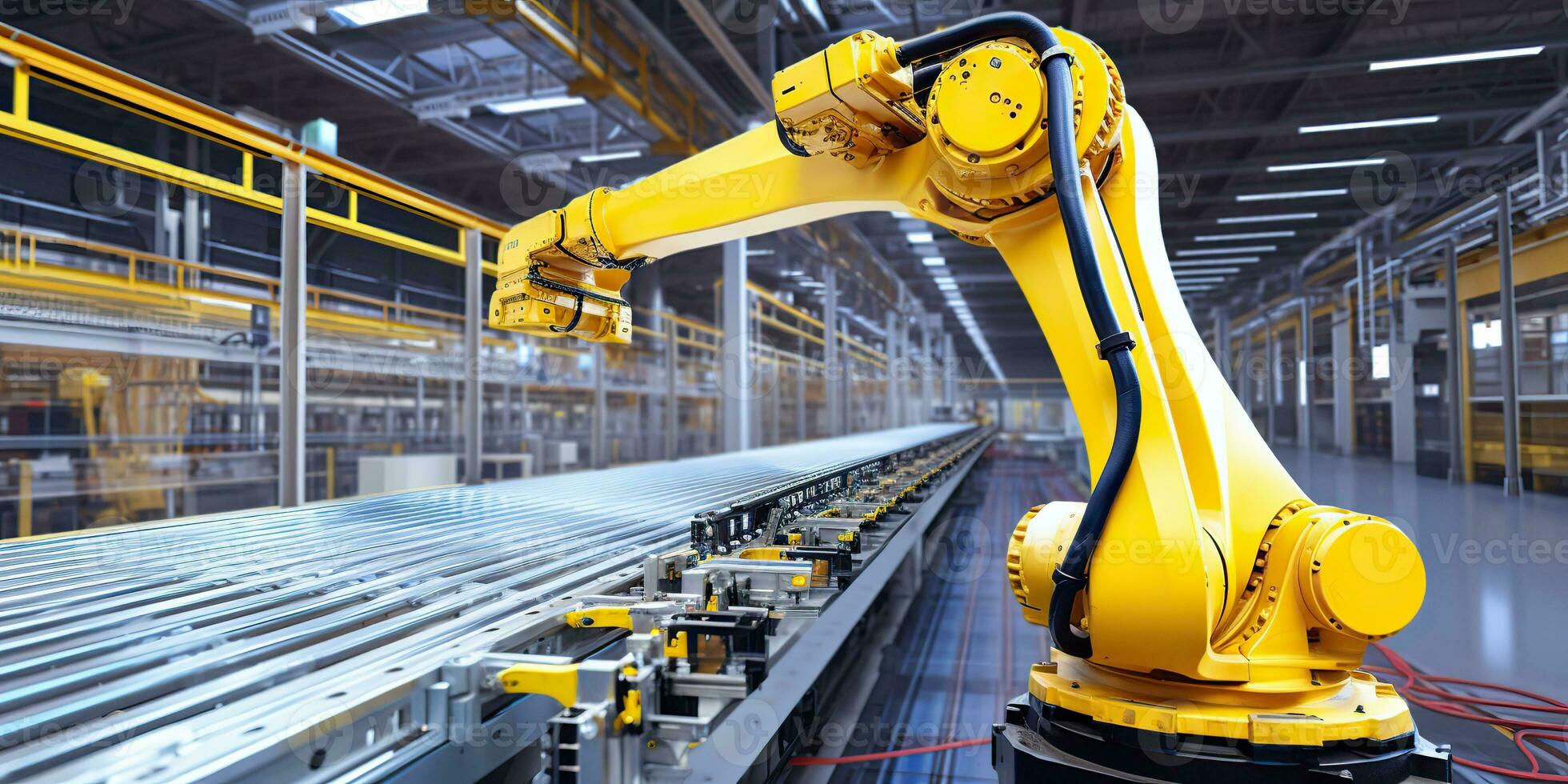 ai generado. ai generativo. mecánico futuro innovación robot brazo mano fábrica industria construcción automatización proceso. gráfico Arte foto