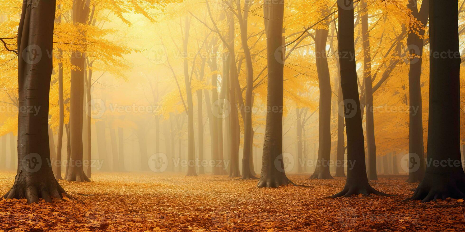 AI Generated. AI Generative. Autumn forest outdoor nature orange yellow park fall landscape background. Graphic Art photo