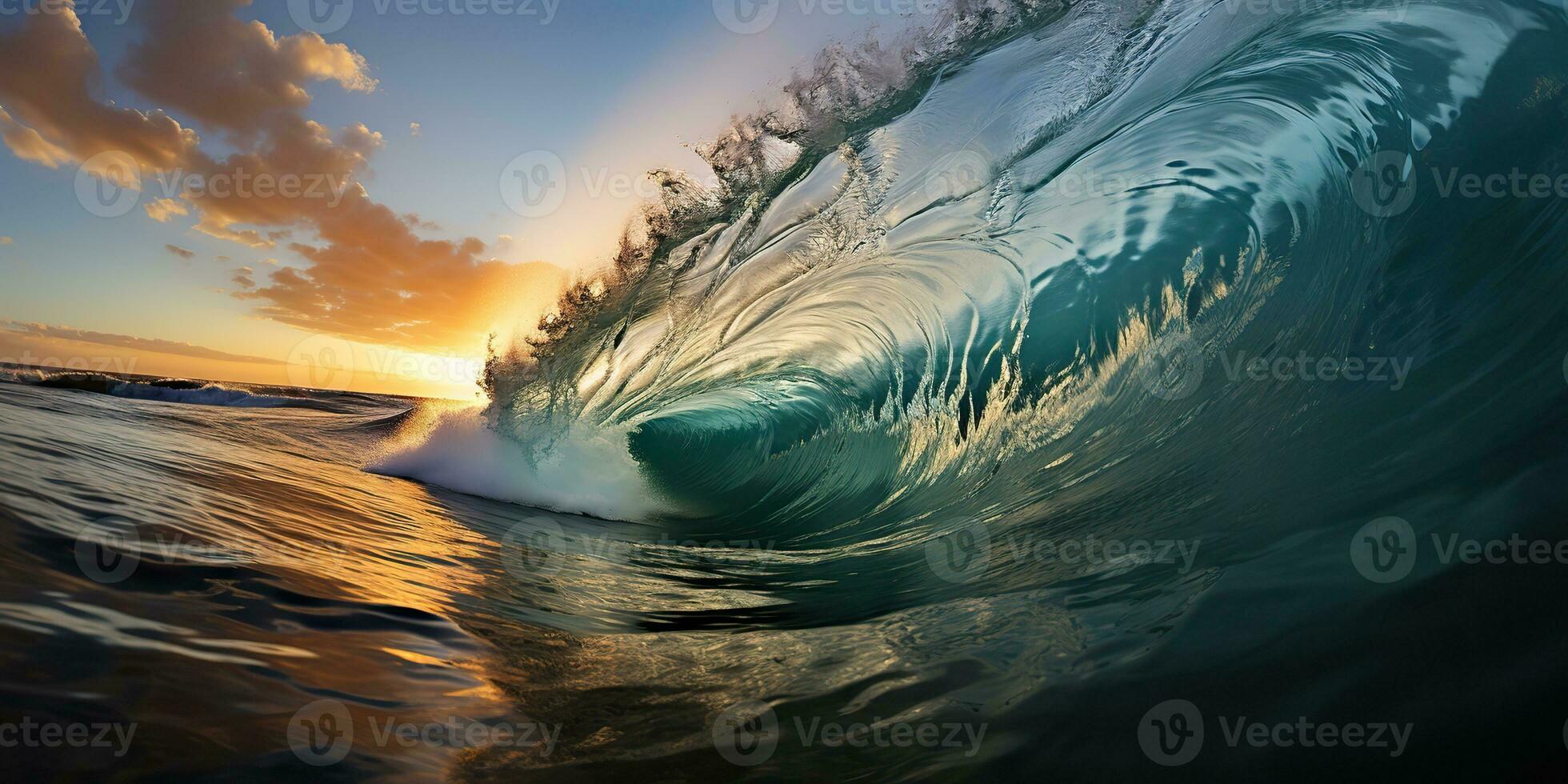 AI Generated. AI Generative. Big sea ocean wave surfing background. Vacation adventure travel tropical extreme surfing sport vibe. Graphic Art photo