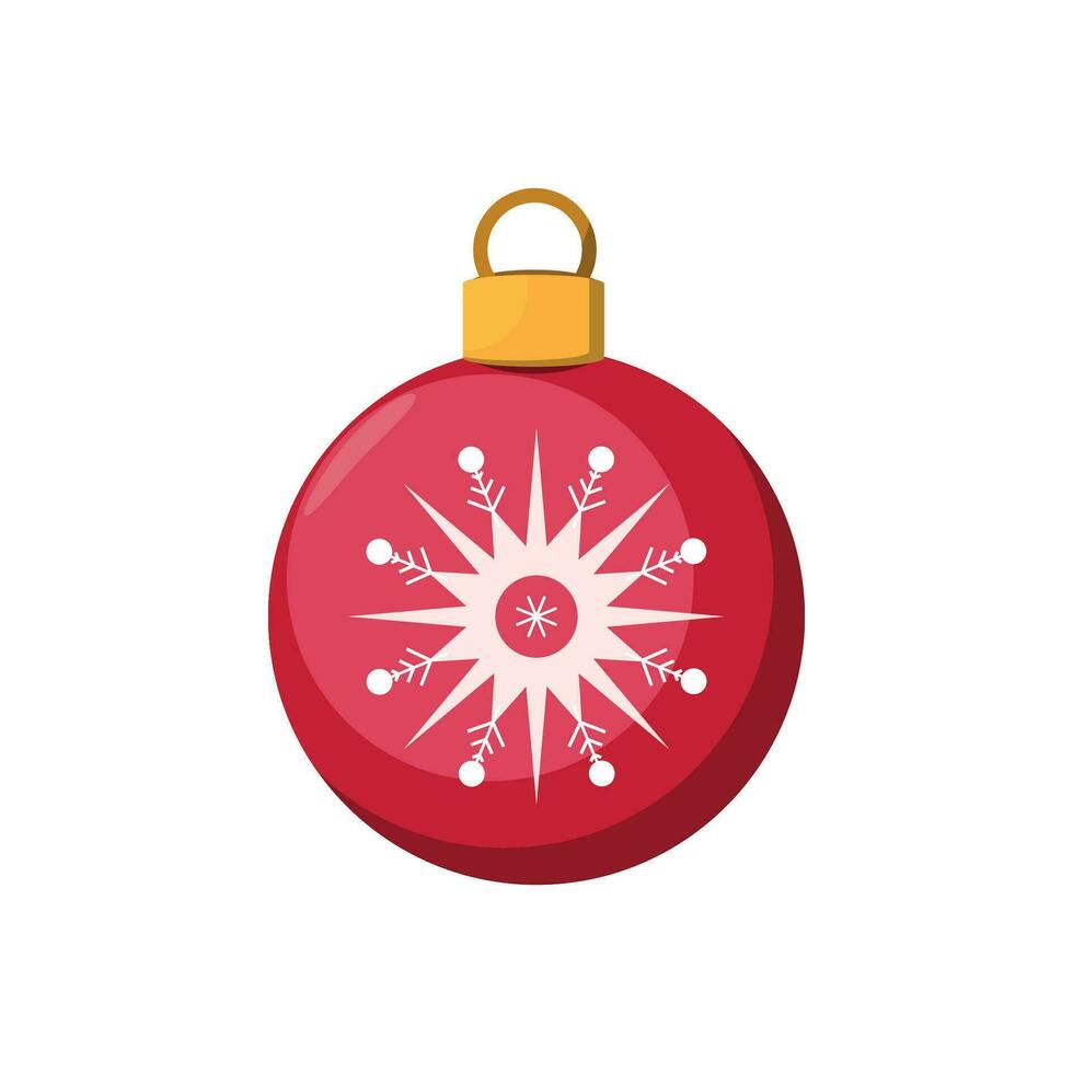 rojo Navidad pelota con copos de nieve en un blanco antecedentes. vector