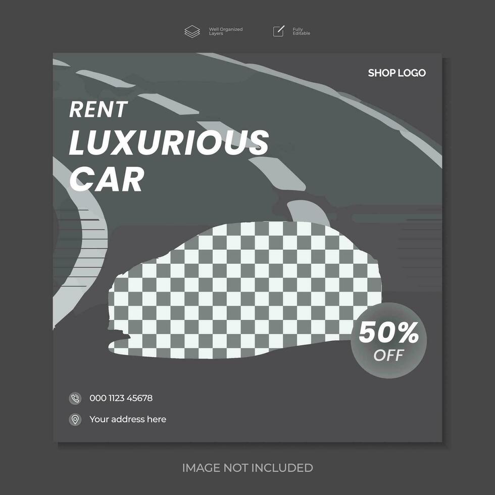 Social Media Post design for Car rent, vector