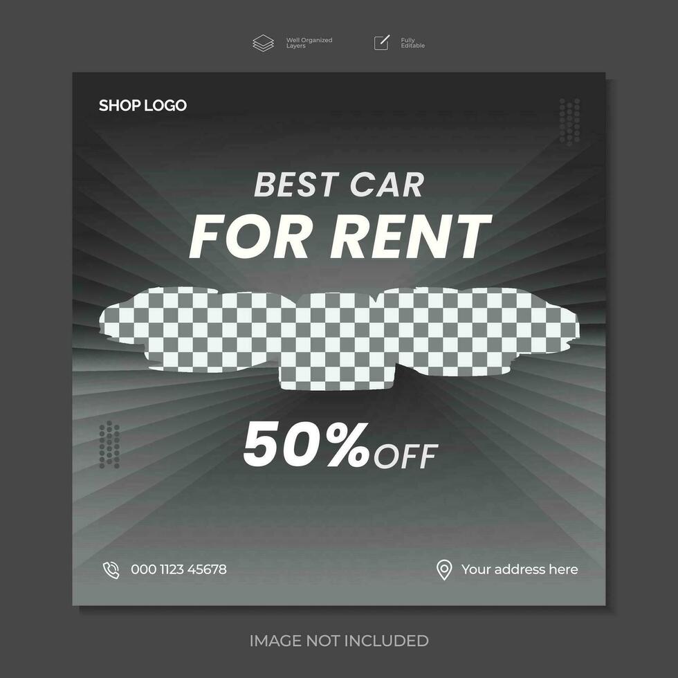Social Media Post design for Car rent, vector