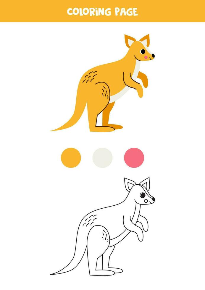 Color cute cartoon kangaroo. Worksheet for kids. vector