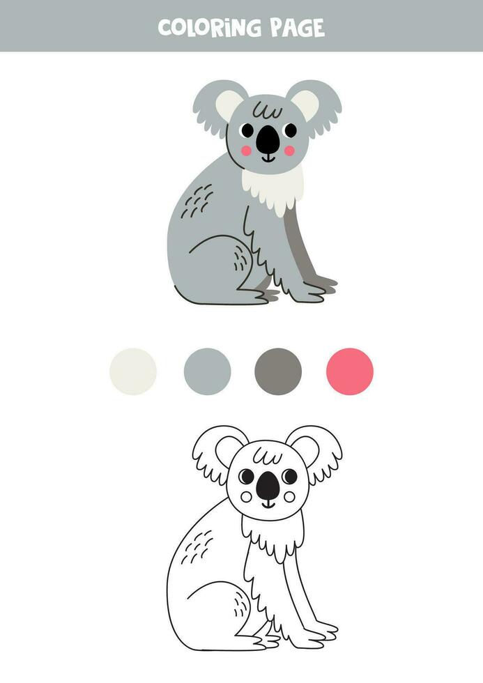 Color cute cartoon koala. Worksheet for kids. vector