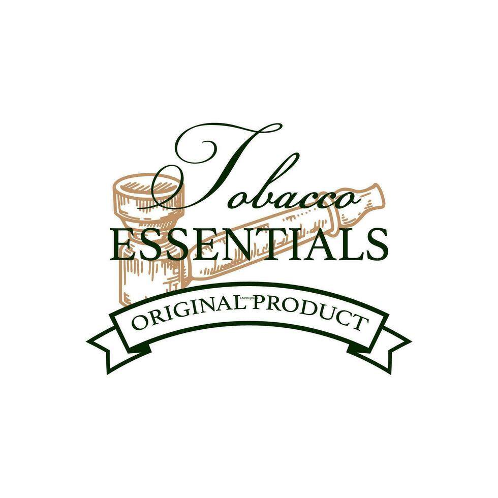 Tobacco shop vintage logo template with hand drawn elements. Vector illustration in sketch style