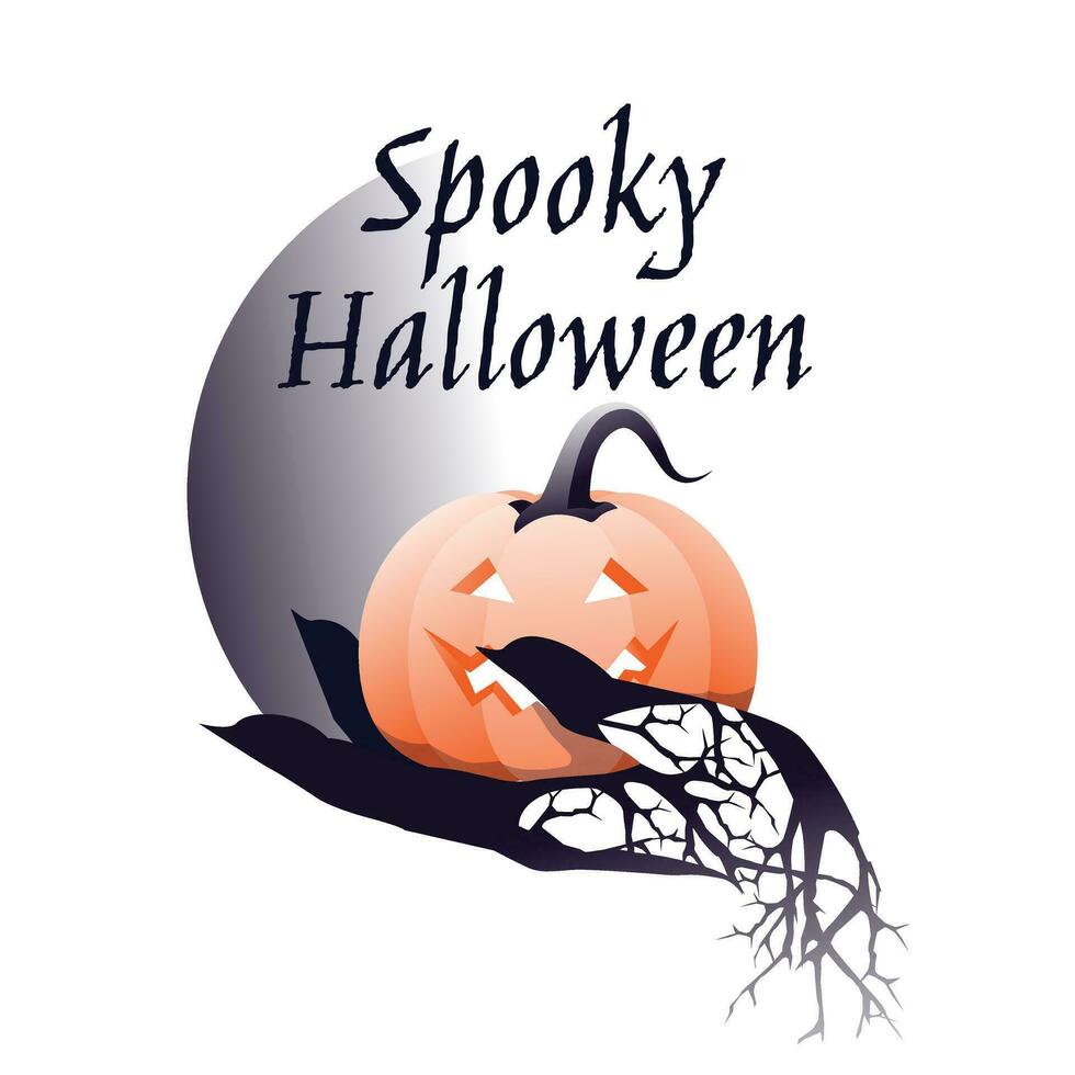 spooky corpse or witch's hand holding a pumpkin. Halloween postcard, poster, postcard. Gradient style. Vector illustration