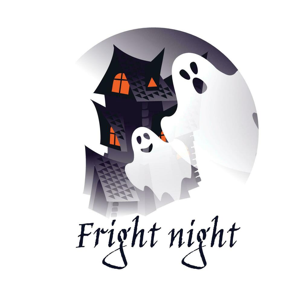 Abandoned dark creepy haunted house. Halloween postcard, poster, postcard. Gradient style. Vector illustration